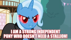 Size: 1280x720 | Tagged: safe, edit, edited screencap, screencap, character:trixie, episode:magic duel, g4, my little pony: friendship is magic, alicorn amulet, caption, image macro, meme, text, trixie yells at everything