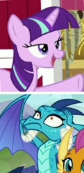 Size: 731x1511 | Tagged: safe, edit, edited screencap, screencap, character:princess ember, character:smolder, character:starlight glimmer, episode:harvesting memories, episode:school daze, g4, my little pony: friendship is magic, spoiler:harvesting memories, confused, confusion