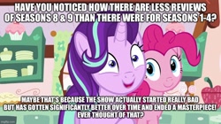 Size: 888x499 | Tagged: safe, edit, edited screencap, screencap, character:pinkie pie, character:starlight glimmer, species:earth pony, species:pony, species:unicorn, episode:no second prances, g4, my little pony: friendship is magic, caption, cute, duo, female, glimmy, image macro, mare, op is a duck, op is trying to start shit, text