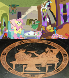 Size: 1280x1440 | Tagged: safe, edit, edited screencap, screencap, character:discord, character:fluttershy, episode:discordant harmony, g4, my little pony: friendship is magic, candy, discord's house, female, food, hades, male, marshmallow, persephone, unfortunate implications