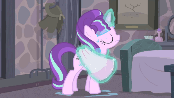 Size: 600x338 | Tagged: safe, edit, edited screencap, screencap, character:fluttershy, character:starlight glimmer, character:trixie, species:pegasus, species:pony, species:unicorn, episode:the cutie map, g4, my little pony: friendship is magic, animated, butt, caption, dat towelin', exploitable meme, female, image macro, implied lesbian, implied shipping, implied startrix, mare, meme, plot, seal of approval, text, towel, towel flossing