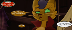 Size: 1920x804 | Tagged: safe, edit, edited screencap, screencap, character:capper dapperpaws, species:abyssinian, species:anthro, my little pony: the movie (2017), censored vulgarity, dialogue, faux pas, grawlixes, implied oc, male, misspelling, offscreen character, speech bubble, uh oh