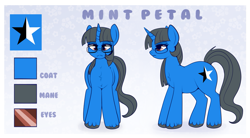 Size: 1355x750 | Tagged: safe, artist:lulubell, oc, oc only, oc:mint petal, species:pony, species:unicorn, female, glasses, reference sheet, solo