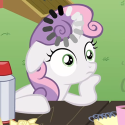 Size: 500x500 | Tagged: safe, edit, edited screencap, screencap, character:sweetie belle, episode:ponyville confidential, g4, my little pony: friendship is magic, cropped, exploitable meme, female, loading, loading cat, meme, obligatory pony, solo, sudden clarity sweetie belle