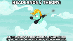 Size: 1280x720 | Tagged: safe, edit, edited screencap, screencap, character:lightning dust, species:pegasus, species:pony, episode:the washouts, g4, my little pony: friendship is magic, blasting off again, headcanon, rivals for life, rocket, theory