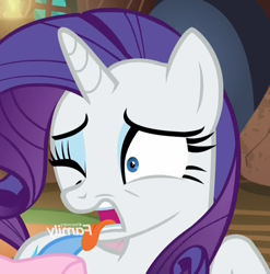 Size: 712x720 | Tagged: safe, edit, screencap, character:rarity, cropped, discovery family logo, female, licking the fourth wall, mirrored, solo, tongue out