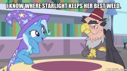 Size: 600x337 | Tagged: safe, edit, edited screencap, screencap, character:grampa gruff, character:trixie, episode:a horse shoe-in, g4, my little pony: friendship is magic, caption, image macro, text