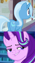 Size: 500x892 | Tagged: safe, edit, edited screencap, screencap, character:starlight glimmer, character:trixie, species:pony, species:unicorn, ship:startrix, episode:a horse shoe-in, equestria girls:mirror magic, g4, my little pony: equestria girls, my little pony: friendship is magic, my little pony:equestria girls, spoiler:eqg specials, butt, cropped, female, glimmer, lesbian, lip bite, plot, school of friendship, shipping