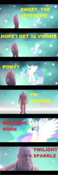 Size: 1280x3864 | Tagged: safe, edit, edited screencap, screencap, character:princess celestia, episode:magical mystery cure, g4, my little pony: friendship is magic, spoiler:infinity war, spoilers for another series, infinity gauntlet, infinity war, marvel, marvel cinematic universe, ponies the anthology vii, princess celestia's special princess making dimension, thanos
