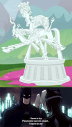 Size: 500x878 | Tagged: safe, edit, edited screencap, screencap, character:cozy glow, character:lord tirek, character:queen chrysalis, episode:the ending of the end, g4, my little pony: friendship is magic, batman, catwoman, legion of doom statue, petrification