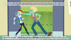 Size: 1920x1080 | Tagged: safe, edit, edited screencap, screencap, character:rainbow dash, character:zephyr breeze, episode:overpowered, g4, my little pony: equestria girls, my little pony:equestria girls, armband, beard, bedroom eyes, canterlot high, caption, clothing, converse, cutie mark, cutie mark clothes, dialogue, door, eyebrows, eyelashes, facial hair, female, geode of super speed, gritted teeth, high school, impact font, indoors, jacket, jewelry, leaning back, leggings, lockers, magical geodes, male, man bun, meme, necklace, pants, poster, question, question mark, school, shirt, shoes, sneakers, sweatband, symbol, t-shirt, talking, teeth, text, text edit, vest, wall of tags