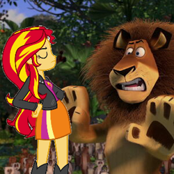 Size: 300x300 | Tagged: safe, edit, edited screencap, screencap, character:sunset shimmer, my little pony:equestria girls, 1000 hours in ms paint, alex the lion, big cat, clothing, female, lion, madagascar (movie)