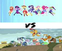 Size: 1200x1000 | Tagged: safe, edit, edited screencap, screencap, character:applejack, character:flash magnus, character:fluttershy, character:meadowbrook, character:mistmane, character:pinkie pie, character:rainbow dash, character:rarity, character:rockhoof, character:somnambula, character:star swirl the bearded, character:stygian, character:sunset shimmer, character:twilight sparkle, character:twilight sparkle (scitwi), species:eqg human, episode:shadow play, equestria girls:rollercoaster of friendship, g4, my little pony: equestria girls, my little pony: friendship is magic, my little pony:equestria girls, humane five, humane seven, humane six, pillars of equestria, ponied up, super ponied up, this will end in pain, versus, vs, wrong aspect ratio