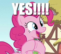 Size: 390x343 | Tagged: safe, edit, edited screencap, screencap, episode:a friend in deed, g4, my little pony: friendship is magic, caption, cropped, hooves together, image macro, reaction image, solo, text, yes