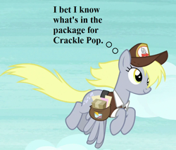 Size: 840x720 | Tagged: safe, edit, edited screencap, screencap, character:derpy hooves, episode:school raze, g4, my little pony: friendship is magic, clothing, cropped, cute, derpabetes, hat, implied crackle pop, mailbag, mailmare hat, mailpony uniform, package, thinking