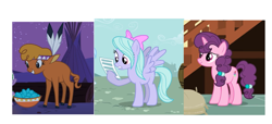 Size: 2043x933 | Tagged: safe, edit, screencap, character:flitter, character:little strongheart, character:sugar belle, species:buffalo, species:pegasus, species:pony, species:unicorn, episode:hurricane fluttershy, episode:over a barrel, episode:the break up break down, g4, my little pony: friendship is magic, cloven hooves, cropped, female, hoof hold, mare, turquoise