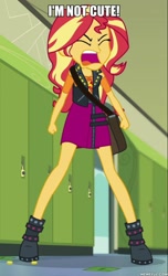 Size: 600x990 | Tagged: safe, edit, edited screencap, screencap, character:sunset shimmer, equestria girls:forgotten friendship, g4, my little pony: equestria girls, my little pony:equestria girls, angry, blatant lies, caption, complaining, cropped, crying, cute, denial, female, i'm not cute, image macro, implied shimmerbuse, lying down, madorable, sad, shimmerbetes, solo, text, tsundere, whining
