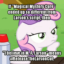 Size: 250x250 | Tagged: safe, edit, edited screencap, screencap, character:sweetie belle, episode:magical mystery cure, g4, my little pony: friendship is magic, animated, blinking, caption, cropped, floppy ears, hoof on chin, image macro, loop, text