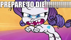Size: 1920x1080 | Tagged: safe, edit, edited screencap, screencap, character:rarity, species:pony, species:unicorn, episode:bad thing no. 3, g4.5, my little pony: pony life, my little pony:pony life, spoiler:pony life s01e05, angry, caption, chowder, excessive exclamation marks, image macro, imminent murder, text, truffles