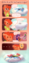 Size: 1087x2344 | Tagged: safe, artist:siden, character:pinkie pie, character:rainbow dash, character:spike, character:twilight sparkle, species:anthro, species:unguligrade anthro, cloud, comic, heartwarming, magic, pony pile, rainbow dash is a potato, tired pie