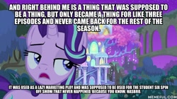 Size: 600x337 | Tagged: safe, edit, edited screencap, screencap, character:starlight glimmer, episode:student counsel, caption, image macro, text, treehouse of harmony
