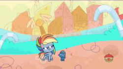 Size: 1280x720 | Tagged: safe, edit, edited screencap, screencap, character:rainbow dash, species:earth pony, species:pegasus, species:pony, episode:the best of the worst, g4.5, my little pony: pony life, my little pony:pony life, spoiler:pony life s01e02, animated, colt, female, grand theft auto, male, mare, meme, smallfry, smol, sound, squished, treehouse logo, trophy, wasted, webm