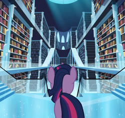 Size: 2000x1882 | Tagged: safe, edit, edited screencap, screencap, character:twilight sparkle, character:twilight sparkle (unicorn), species:pony, species:unicorn, episode:the crystal empire, g4, my little pony: friendship is magic, book, bookshelf, composite screencap, crystal empire, crystal empire library, female, library, mare, solo