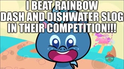 Size: 1241x695 | Tagged: safe, edit, edited screencap, screencap, species:pony, episode:the best of the worst, g4.5, my little pony: pony life, my little pony:pony life, spoiler:pony life s01e02, caption, excessive exclamation marks, image macro, implied dishwater slog, implied rainbow dash, op is a duck, op is trying to start shit, open mouth, smallfry, sugarcube corner, text, treehouse logo, winner, worst pony