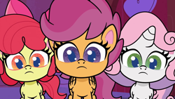 Size: 1920x1080 | Tagged: safe, edit, edited screencap, screencap, character:apple bloom, character:scootaloo, character:sweetie belle, species:earth pony, species:pegasus, species:pony, species:unicorn, episode:disappearing act, g4.5, my little pony: pony life, my little pony:pony life, spoiler:pony life s01e12, animation error, animation error fixed, cutie mark crusaders