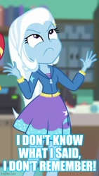 Size: 384x681 | Tagged: safe, edit, edited screencap, screencap, character:trixie, equestria girls:forgotten friendship, g4, my little pony: equestria girls, my little pony:equestria girls, cropped, donald trump, female, meme, solo, text