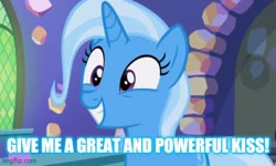 Size: 468x280 | Tagged: safe, edit, edited screencap, screencap, character:trixie, species:pony, species:unicorn, episode:all bottled up, g4, my little pony: friendship is magic, bronybait, caption, female, image macro, mare, smiling, solo, text