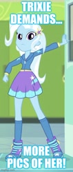 Size: 307x725 | Tagged: safe, edit, edited screencap, screencap, character:trixie, my little pony:equestria girls, caption, cropped, image macro, imgflip, meme, text, trixie yells at everything