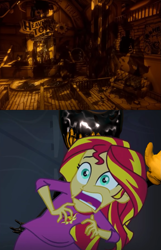 Size: 827x1283 | Tagged: safe, edit, edited screencap, screencap, character:sunset shimmer, equestria girls:rainbow rocks, g4, my little pony: equestria girls, my little pony:equestria girls, bendy and the ink machine, exploitable meme, ink demon, sunset screamer, this will end in death