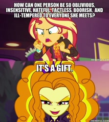 Size: 600x674 | Tagged: safe, edit, edited screencap, screencap, character:adagio dazzle, character:sunset shimmer, equestria girls:sunset's backstage pass, g4, my little pony: equestria girls, my little pony:equestria girls, spoiler:eqg series (season 2), caption, duckman, image macro, text