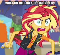 Size: 600x550 | Tagged: safe, edit, edited screencap, screencap, character:sunset shimmer, equestria girls:rollercoaster of friendship, g4, my little pony: equestria girls, my little pony:equestria girls, caption, duckman, geode of empathy, image macro, magical geodes, text