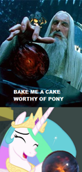 Size: 266x560 | Tagged: safe, edit, screencap, character:princess celestia, species:alicorn, species:human, species:pony, crossover, irl, irl human, laughing, lord of the rings, photo, saruman