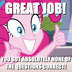 Size: 1080x1080 | Tagged: safe, edit, edited screencap, screencap, character:pinkie pie, g4, my little pony: equestria girls, my little pony:equestria girls, bait and switch, caption, image macro, text