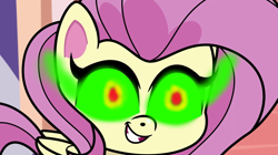 Size: 1913x1075 | Tagged: safe, edit, edited screencap, screencap, character:fluttershy, species:pegasus, species:pony, my little pony:pony life, edited edit, glowing eyes, possessed, sombra eyes