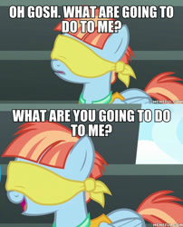 Size: 600x744 | Tagged: safe, edit, edited screencap, screencap, character:windy whistles, species:pegasus, species:pony, episode:parental glideance, g4, my little pony: friendship is magic, blindfold, caption, family guy, female, image macro, mare, text