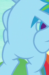 Size: 183x282 | Tagged: safe, edit, edited screencap, screencap, character:rainbow dash, species:pony, episode:non-compete clause, g4, my little pony: friendship is magic, belly, cropped, featureless crotch, female, hooves on hips, pictures of bellies, solo