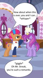 Size: 401x720 | Tagged: safe, edit, edited screencap, screencap, character:glitter spritz, character:starstreak, episode:honest apple, g4, my little pony: friendship is magic, carousel boutique, cropped, dialogue, female, implied sex, invitation, male, shipping, speech bubble, starspritz, straight