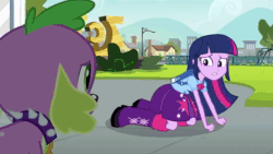 Size: 1280x720 | Tagged: safe, edit, edited screencap, screencap, character:spike, character:twilight sparkle, character:twilight sparkle (eqg), species:dog, species:eqg human, equestria girls:equestria girls, g4, my little pony: equestria girls, my little pony:equestria girls, animated, boop, exploitable meme, five nights at freddy's, meme, self-boop, sound, sound edit, spike the dog, webm