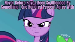 Size: 1280x720 | Tagged: safe, edit, edited screencap, screencap, character:spike, character:twilight sparkle, character:twilight sparkle (alicorn), species:alicorn, species:pony, episode:school raze, g4, my little pony: friendship is magic, caption, image macro, james acaster, op has a point (reaction image), reaction image, text
