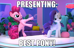 Size: 650x425 | Tagged: safe, edit, edited screencap, screencap, character:pinkie pie, character:rarity, best pony, caption, couch, hello pinkie pie, image macro, text, truth