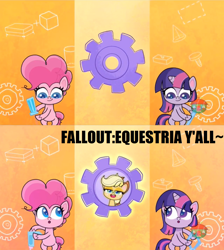 Size: 1364x1520 | Tagged: safe, edit, edited screencap, screencap, character:applejack, character:pinkie pie, character:twilight sparkle, fallout equestria, episode:badge of shame, g4.5, my little pony: pony life, my little pony:pony life, spoiler:pony life s01e13, bipedal, ministry of wartime technology