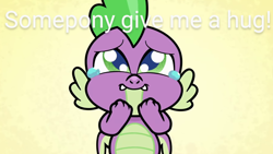 Size: 1920x1080 | Tagged: safe, edit, edited screencap, screencap, character:spike, species:dragon, episode:cute-pocalypse meow, g4.5, my little pony: pony life, my little pony:pony life, spoiler:pony life s01e03, bronybait, crying, cute, hug request, male, solo, spikabetes, tears of joy, winged spike