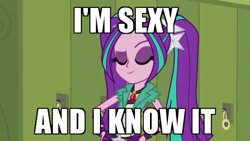 Size: 600x338 | Tagged: safe, edit, edited screencap, screencap, character:aria blaze, equestria girls:rainbow rocks, g4, my little pony: equestria girls, my little pony:equestria girls, caption, eyes closed, gem, image macro, lmfao, sexy, sexy and i know it (lmfao), siren gem, smug, song reference, text, truth