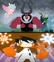 Size: 2912x3328 | Tagged: safe, edit, edited screencap, screencap, character:cozy glow, character:lord tirek, character:queen chrysalis, episode:the ending of the end, g4, my little pony: friendship is magic, chiro (srmthfg), crossover, jetix, super robot monkey team hyperforce go!