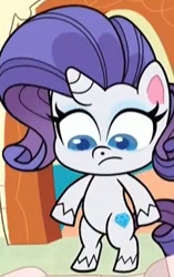 Size: 321x511 | Tagged: safe, edit, screencap, character:rarity, episode:badge of shame, g4.5, my little pony: pony life, my little pony:pony life, spoiler:pony life s01e13, bipedal, cropped, looking down