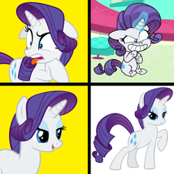 Size: 1300x1300 | Tagged: safe, edit, edited screencap, screencap, character:rarity, species:pony, species:unicorn, episode:bad thing no. 3, g4.5, my little pony: pony life, my little pony:pony life, spoiler:pony life s01e05, drake, drama, female, magic, mare, meme, mischievous, op can't let go, op is trying to be funny, pony life drama